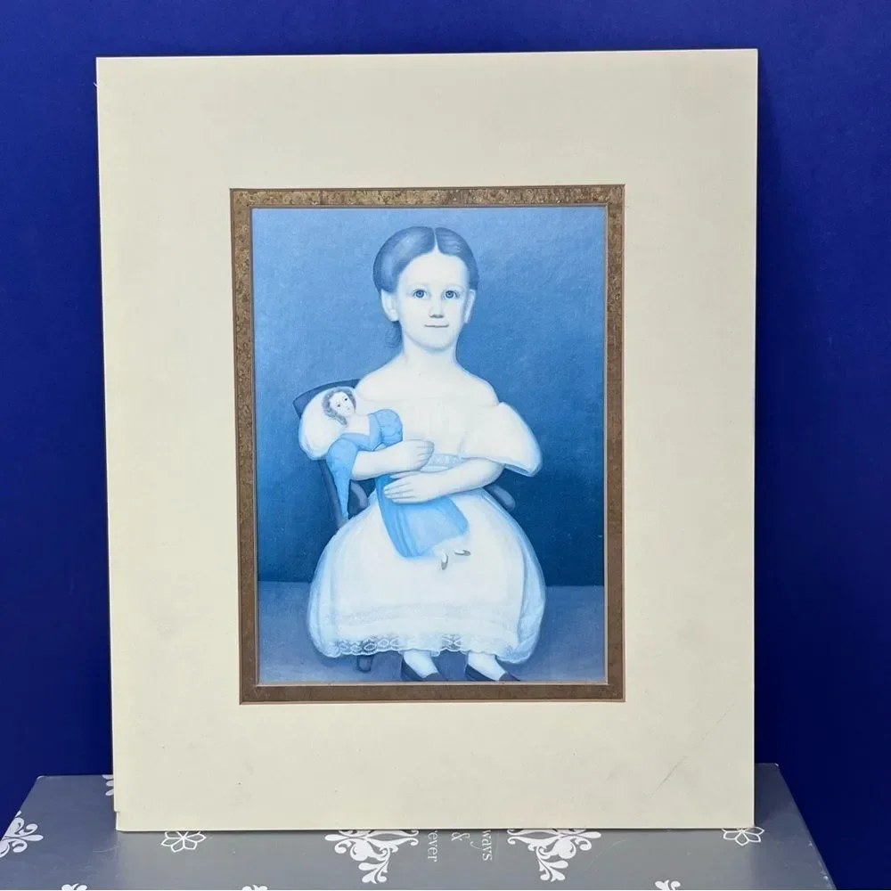 Folk Art Portrait Prints circa 1838 Boy w/ puppy Girl w/ doll 11x9 unframed